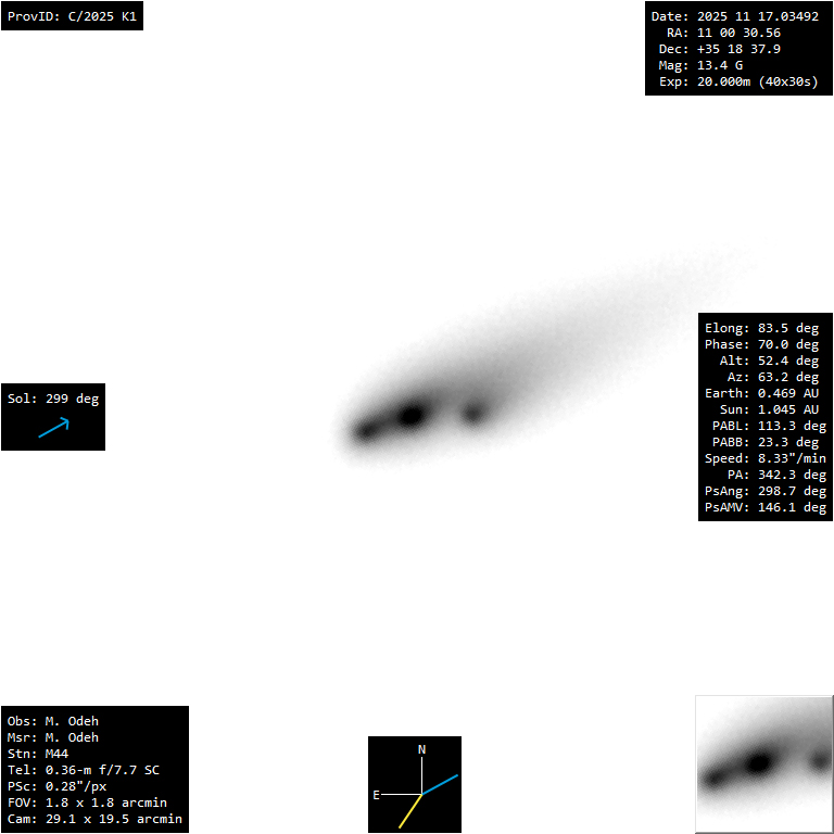 “مرصد-الختم-الفلكي”-يوثق-انقسام-مذنب-c/2025-k1-إلى-ثلاث-أنوية