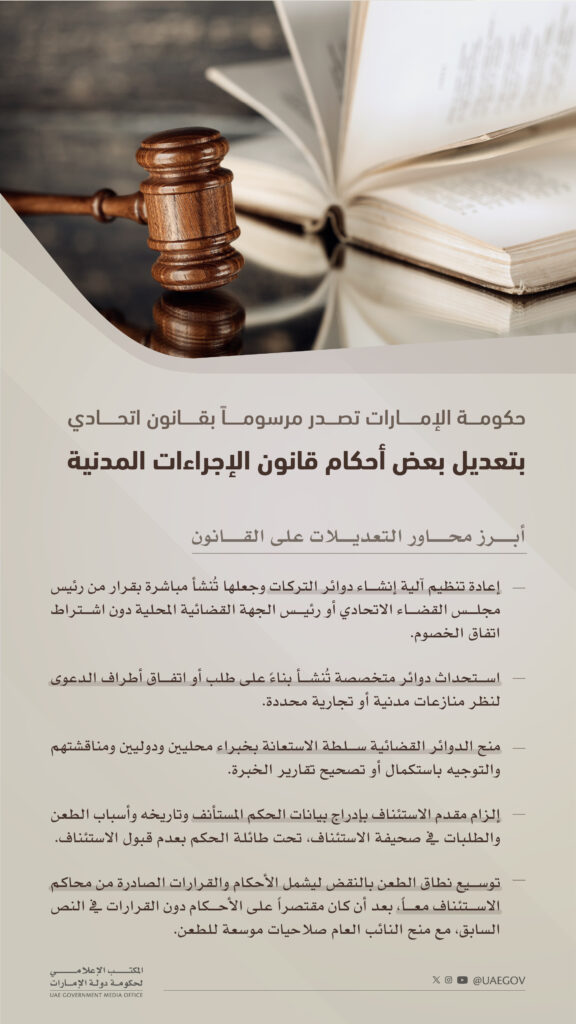 حكومة-الإمارات-تصدر-مرسوماً-بقانون-اتحادي-بتعديل-بعض-أحكام-قانون-الإجراءات-المدنية
