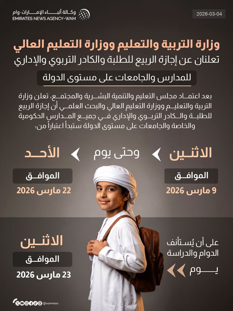 9-مارس-بدء-إجازة-الربيع-لطلبة-المدارس-والجامعات-والكادر-التربوي-والإداري