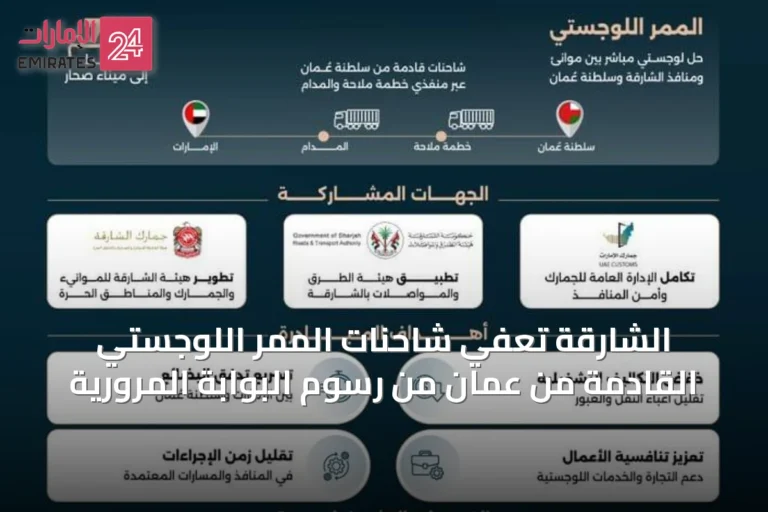 الشارقة تُعفي شاحنات الممر اللوجستي القادمة من عُمان من رسوم البوابة المرورية