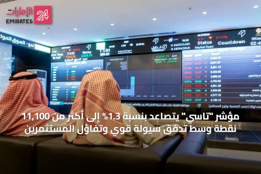 مؤشر "تاسي" يتصاعد بنسبة 1.3% إلى أكثر من 11,100 نقطة وسط تدفق سيولة قوي وتفاؤل المستثمرين