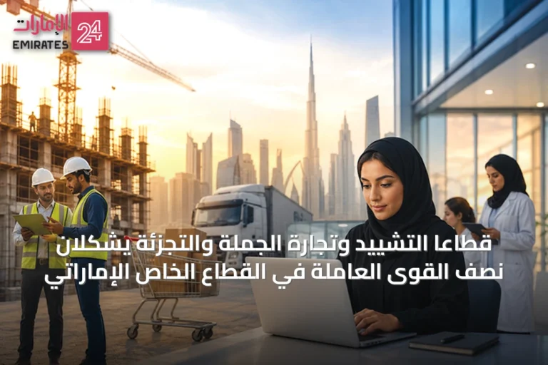 قطاعا التشييد وتجارة الجملة والتجزئة يشكلان نصف القوى العاملة في القطاع الخاص الإماراتي