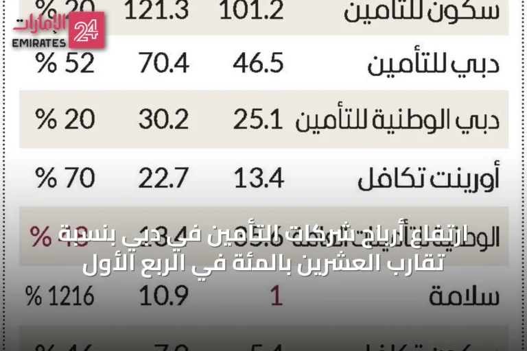 ارتفاع أرباح شركات التأمين في دبي بنسبة تقارب العشرين بالمئة في الربع الأول