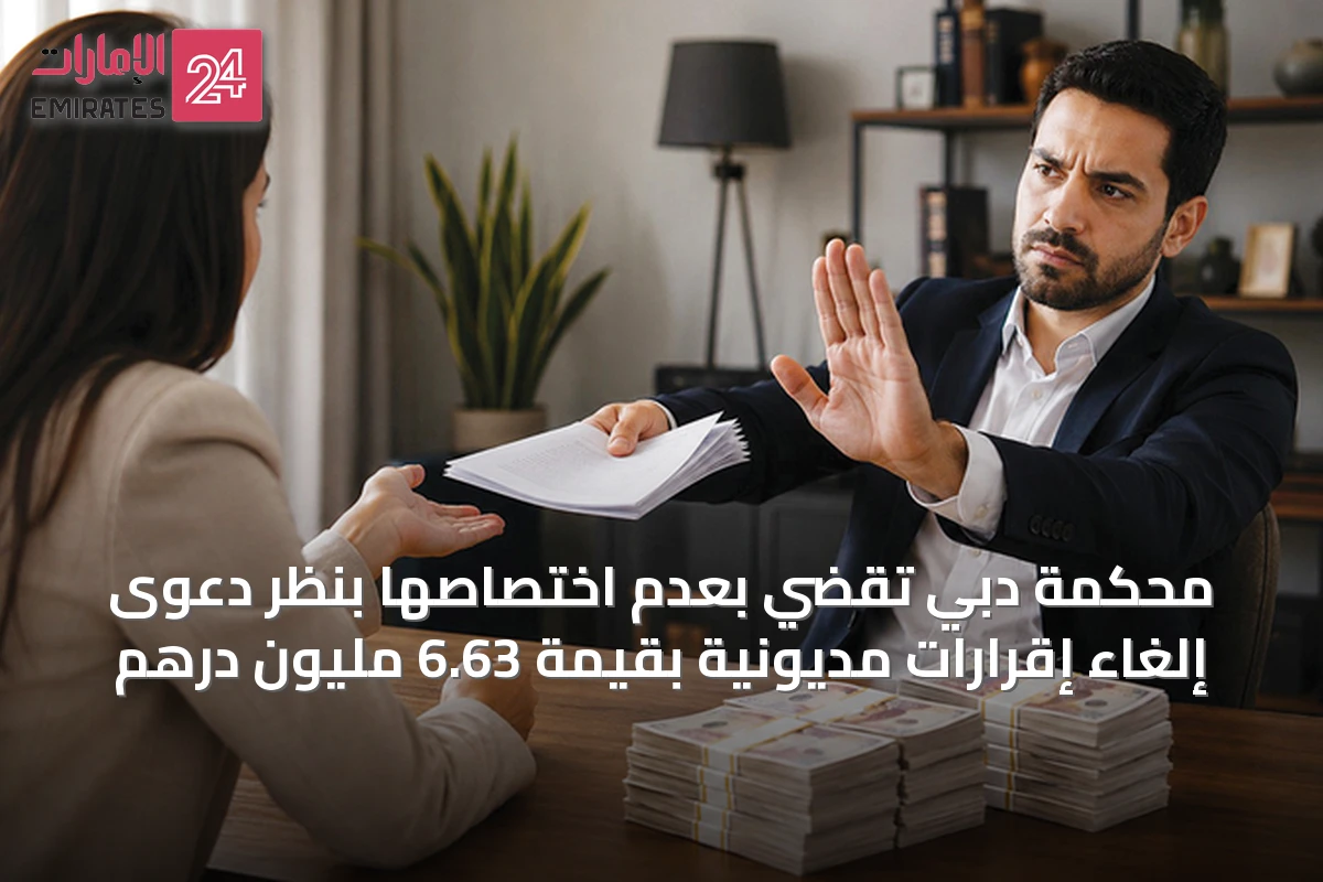 محكمة دبي تقضي بعدم اختصاصها بنظر دعوى إلغاء إقرارات مديونية بقيمة 6.63 مليون درهم