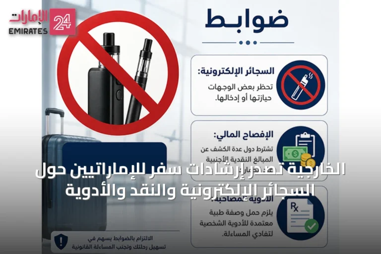 الخارجية تُصدر إرشادات سفر للإماراتيين حول السجائر الإلكترونية والنقد والأدوية