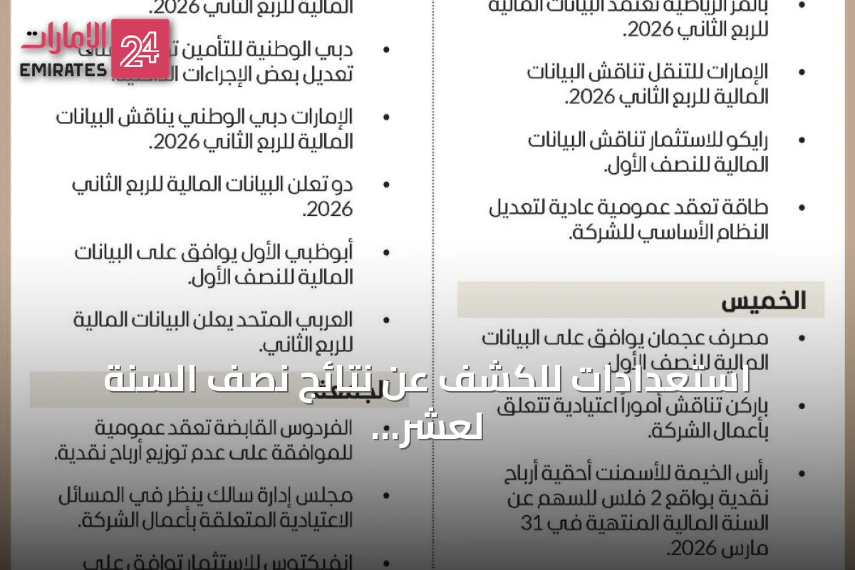 استعدادات للكشف عن نتائج نصف السنة لعشر شركات وبنوك إماراتية