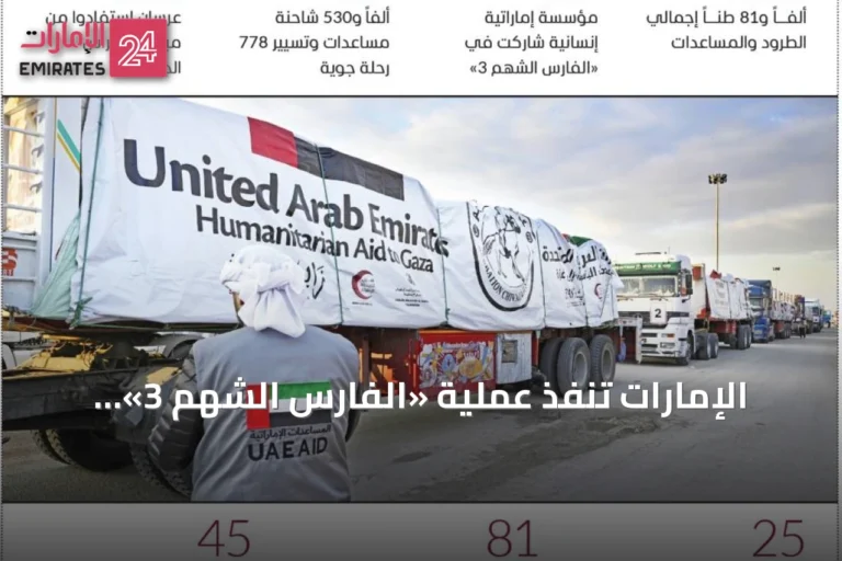 الإمارات تنفذ عملية «الفارس الشهم 3» وتقدم 11.7 مليار درهم مساعدات لغزة