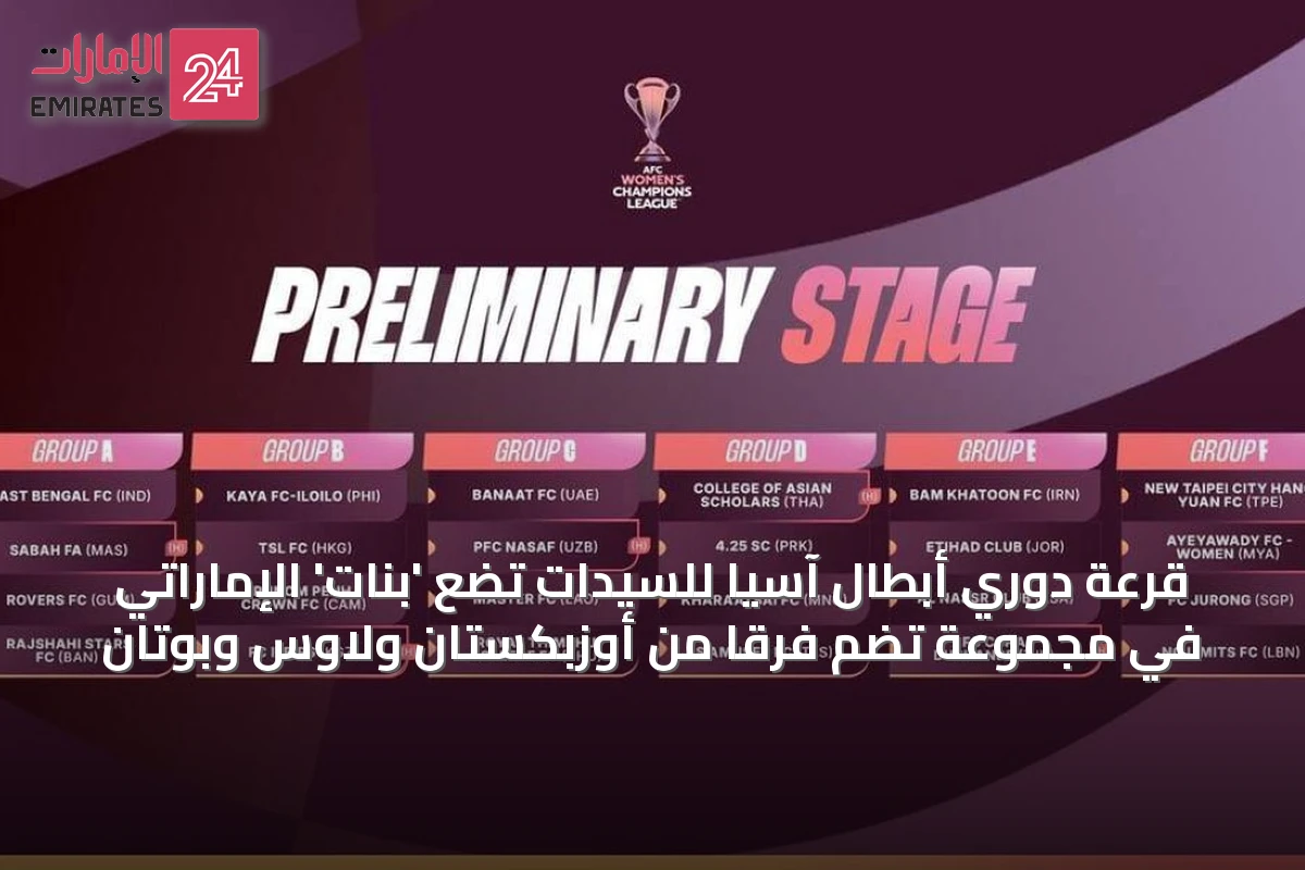 قرعة دوري أبطال آسيا للسيدات تضع 'بنات' الإماراتي في مجموعة تضم فرقاً من أوزبكستان ولاوس وبوتان
