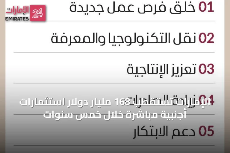 الإمارات تستقطب 168 مليار دولار استثمارات أجنبية مباشرة خلال خمس سنوات