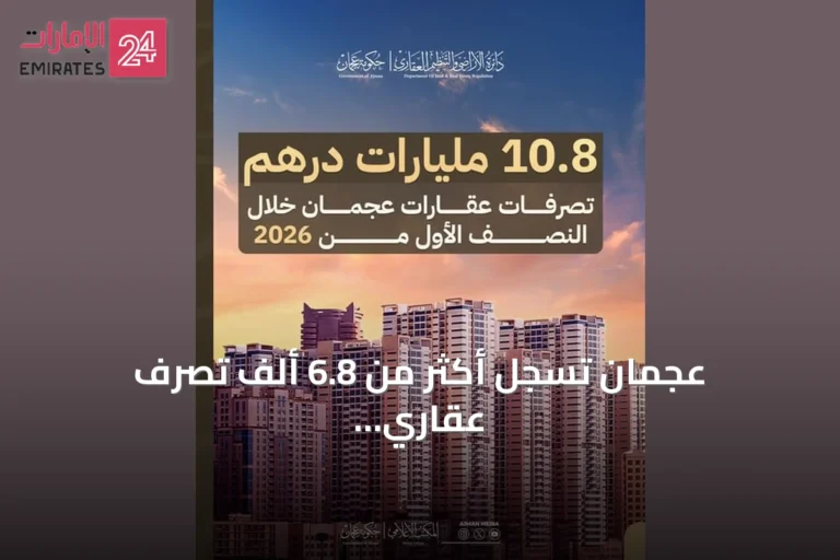 عجمان تسجل أكثر من 6.8 ألف تصرف عقاري بقيمة تتجاوز 10.8 مليار درهم في النصف الأول من 2026