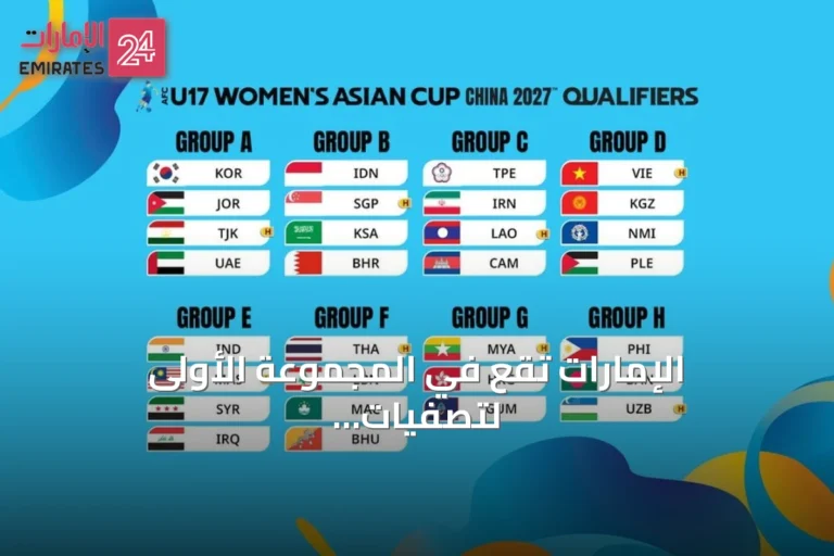 الإمارات تقع في المجموعة الأولى لتصفيات كأس آسيا للناشئات تحت 17 سنة 2027
