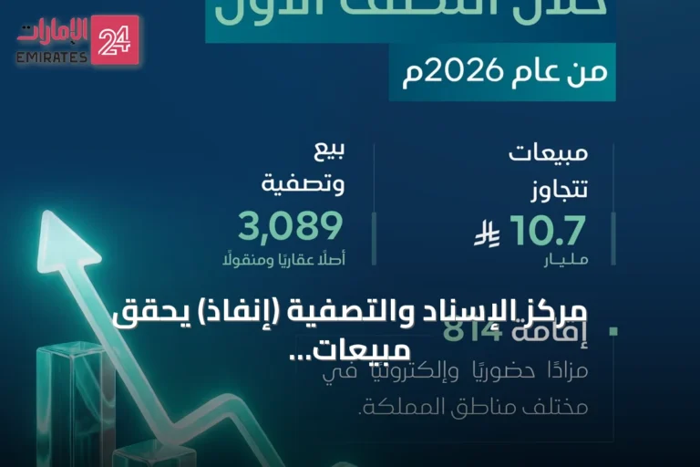 مركز الإسناد والتصفية (إنفاذ) يحقق مبيعات تتجاوز 10.7 مليارات ريال في النصف الأول من 2026