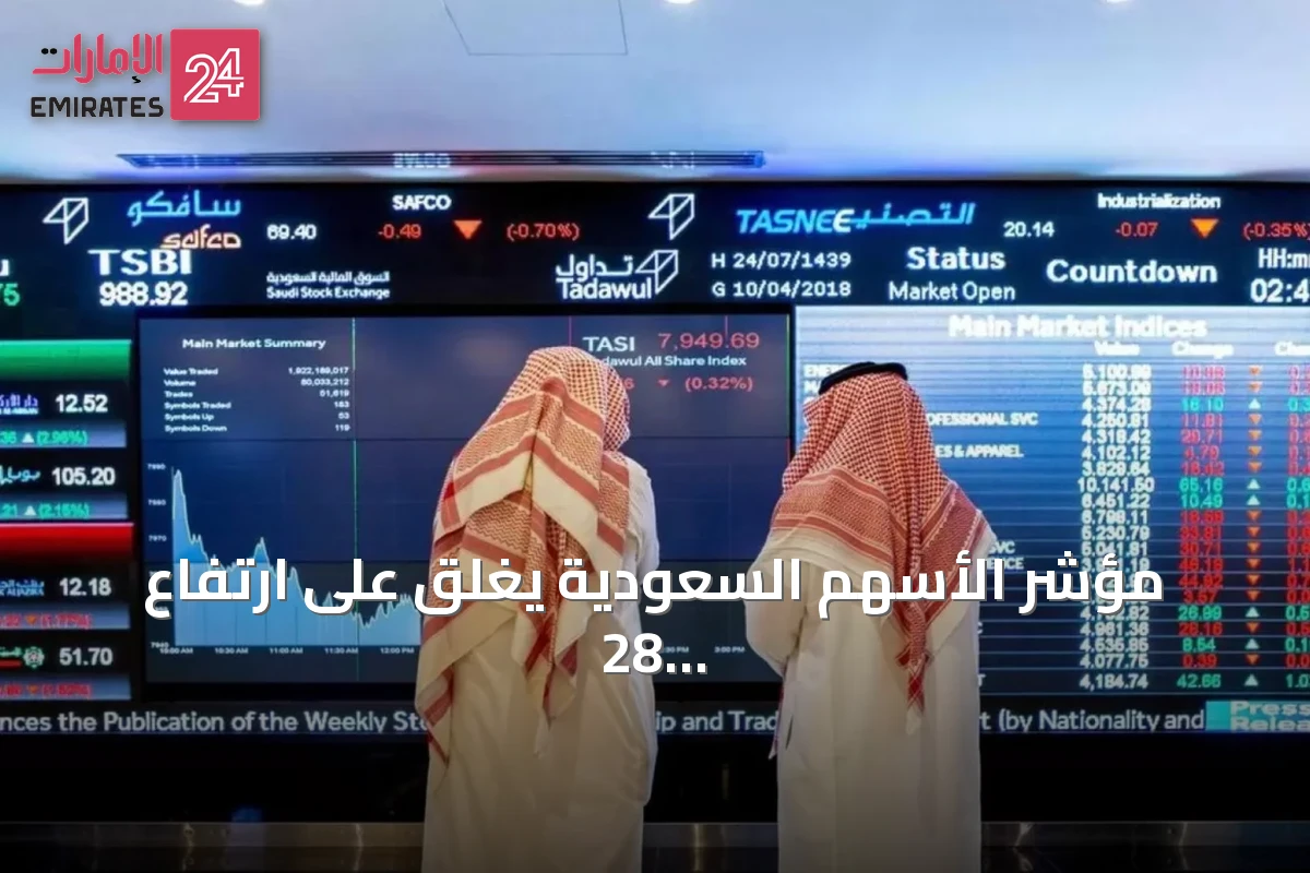 مؤشر الأسهم السعودية يغلق على ارتفاع 28 نقطة عند 10845 بتداولات 5.2 مليار ريال