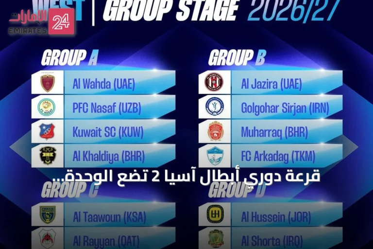 قرعة دوري أبطال آسيا 2 تضع الوحدة والجزيرة في مجموعات غربية متوازنة