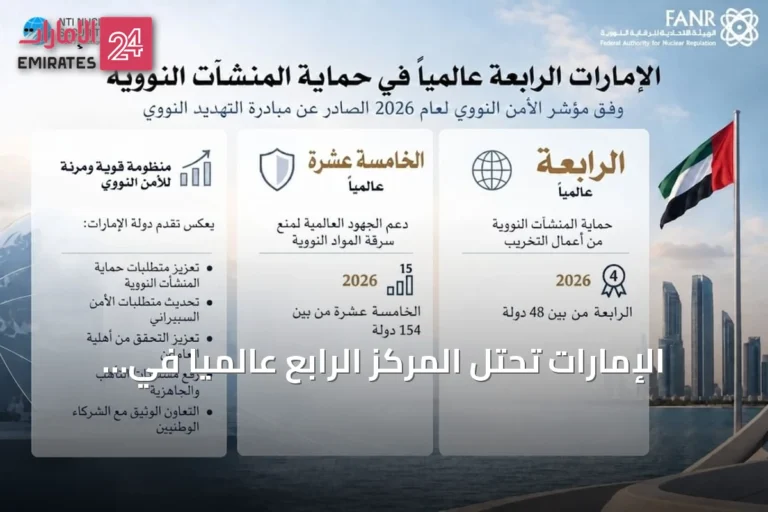 الإمارات تحتل المركز الرابع عالمياً في مؤشر الأمن النووي لعام 2026