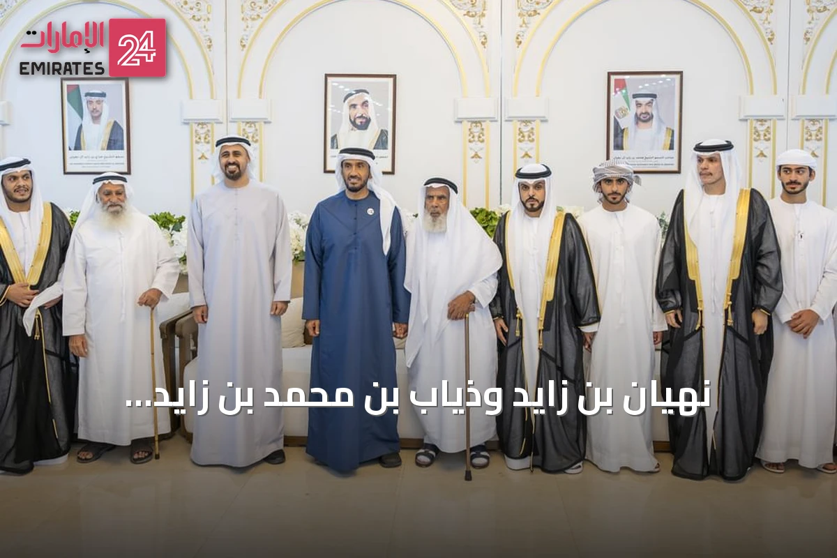 نهيان بن زايد وذياب بن محمد بن زايد يشاركان في استقبال أفراح عائلة الراشدي