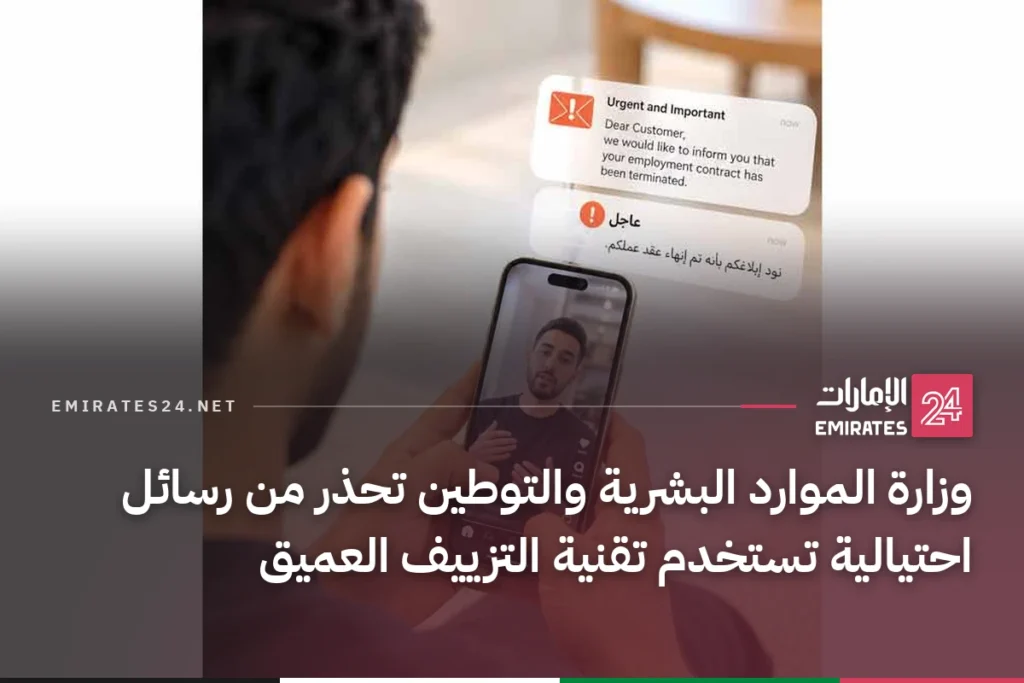 وزارة الموارد البشرية والتوطين تحذر من رسائل احتيالية تستخدم تقنية التزييف العميق