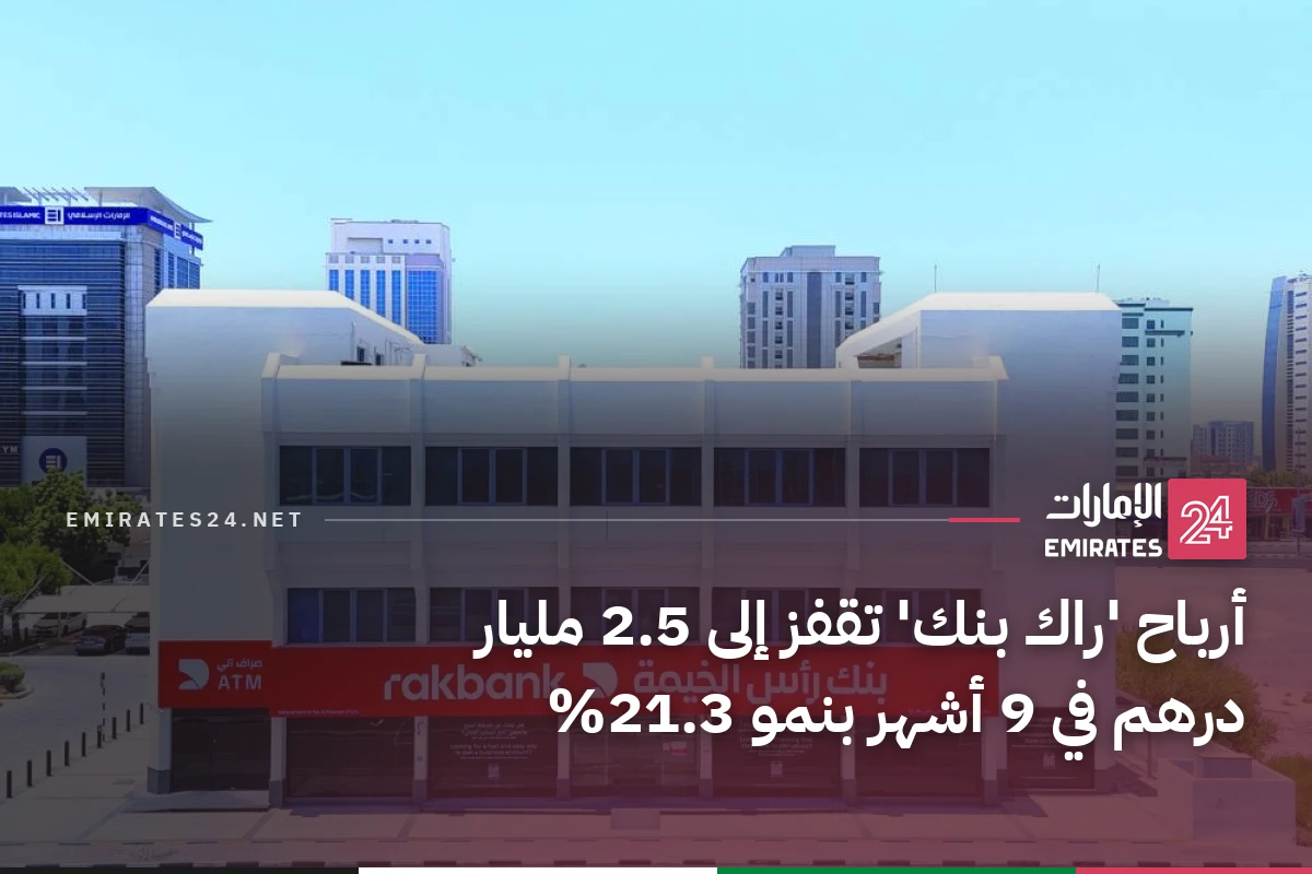 أرباح 'راك بنك' تقفز إلى 2.5 مليار درهم في 9 أشهر بنمو 21.3%
