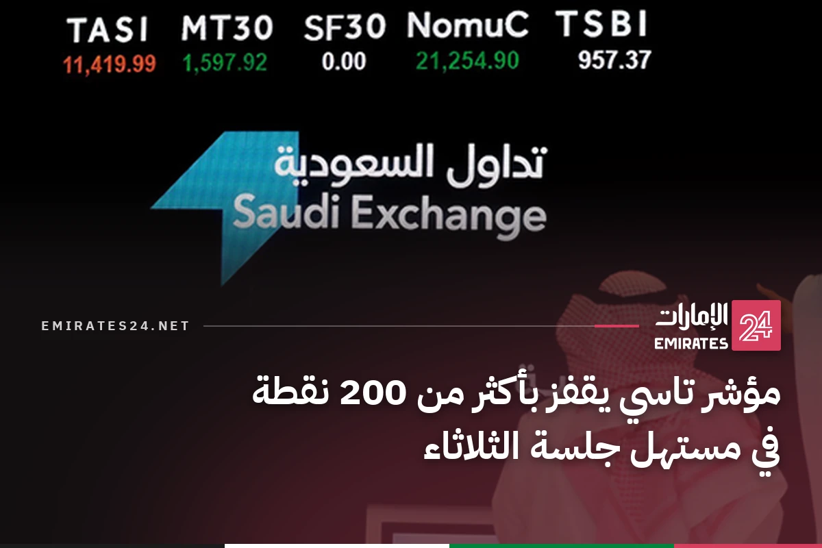 مؤشر تاسي يقفز بأكثر من 200 نقطة في مستهل جلسة الثلاثاء